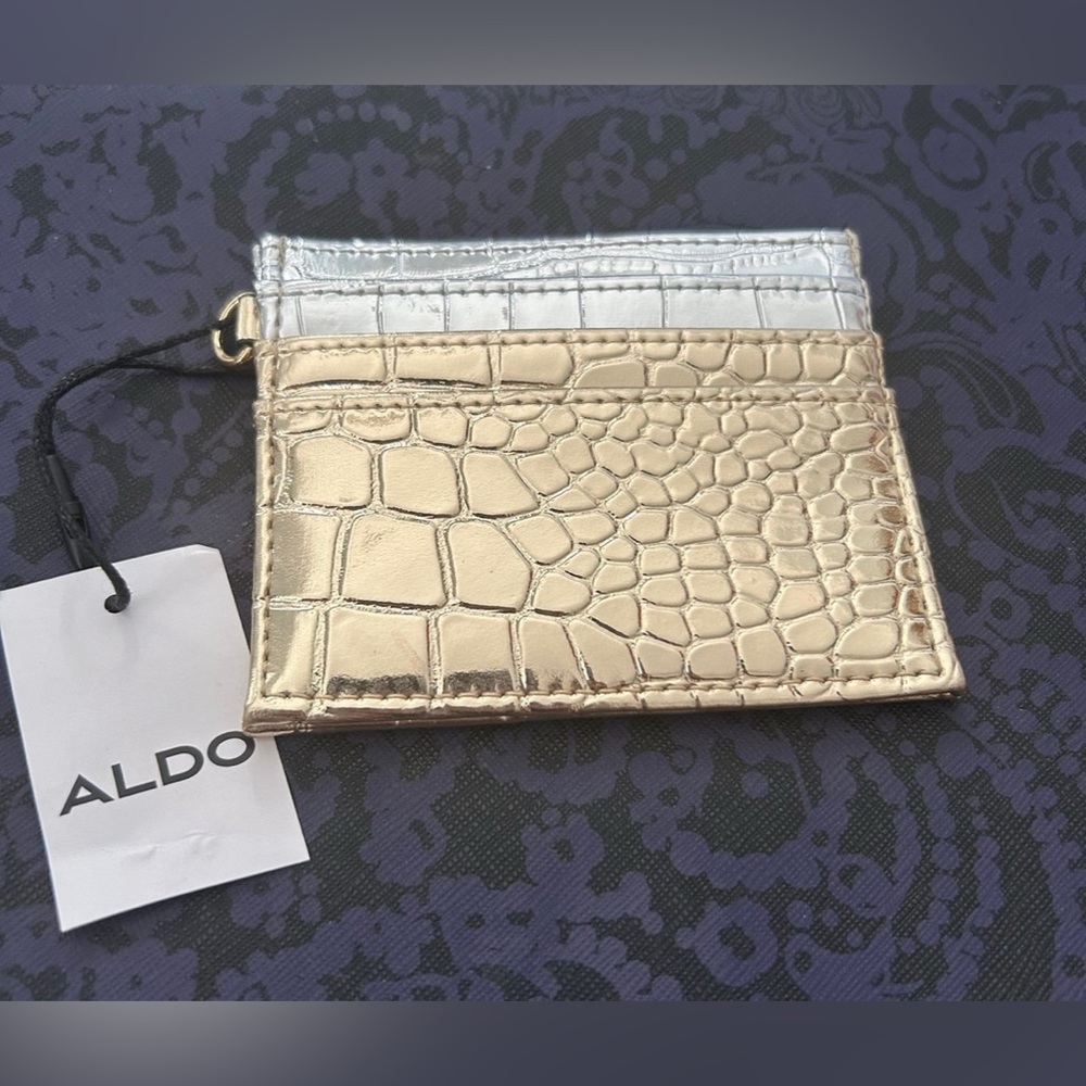 Aldo NWT Metallic Croc-Embossed Card Holder